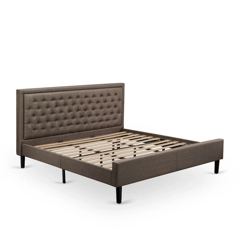 East West Furniture Set 2 Pezzi Camera da Letto - Struttura Letto con Testiera Marrone e 1 Comodino in Legno - Gambe con Finitura Nera (Opzione Dimensioni Letto)
