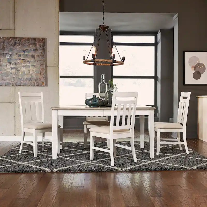 Summerville Soft White Wash Wire Brushed Gray Set da tavolo rettangolare da 5 pezzi