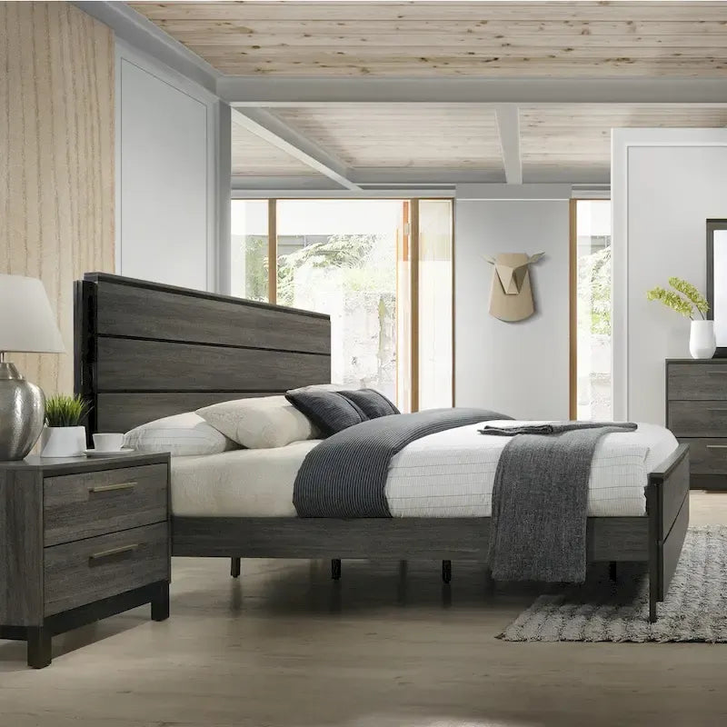 Set camera da letto queen-size Lippmann in legno finitura grigio antico