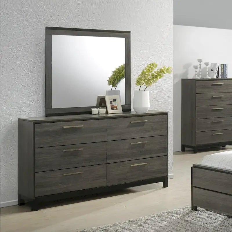 Set camera da letto queen-size Lippmann in legno finitura grigio antico