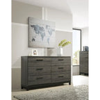 Set camera da letto queen-size Lippmann in legno finitura grigio antico