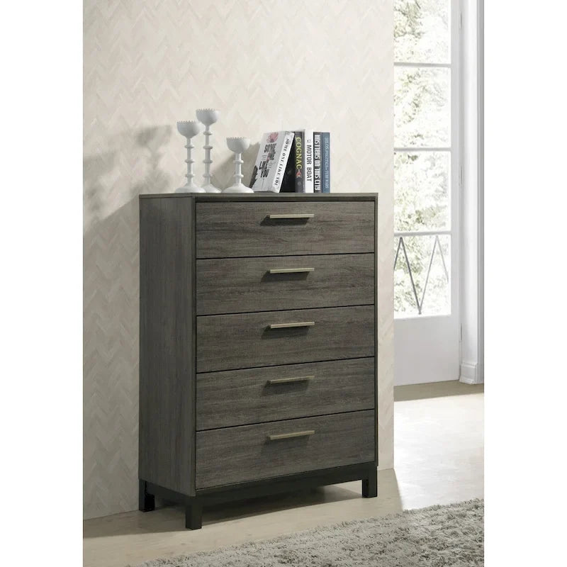 Set camera da letto queen-size Lippmann in legno finitura grigio antico