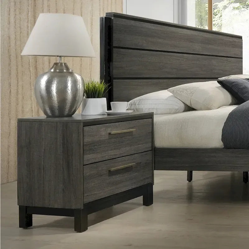Set camera da letto queen-size Lippmann in legno finitura grigio antico
