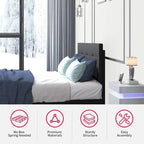 Struttura Letto con Luci LED RGB Intelligenti, Testiera Trapuntata con Bottoni, Rivestimento in Tessuto PVC, con Piattaforma, Non Richiede Rete a Molle