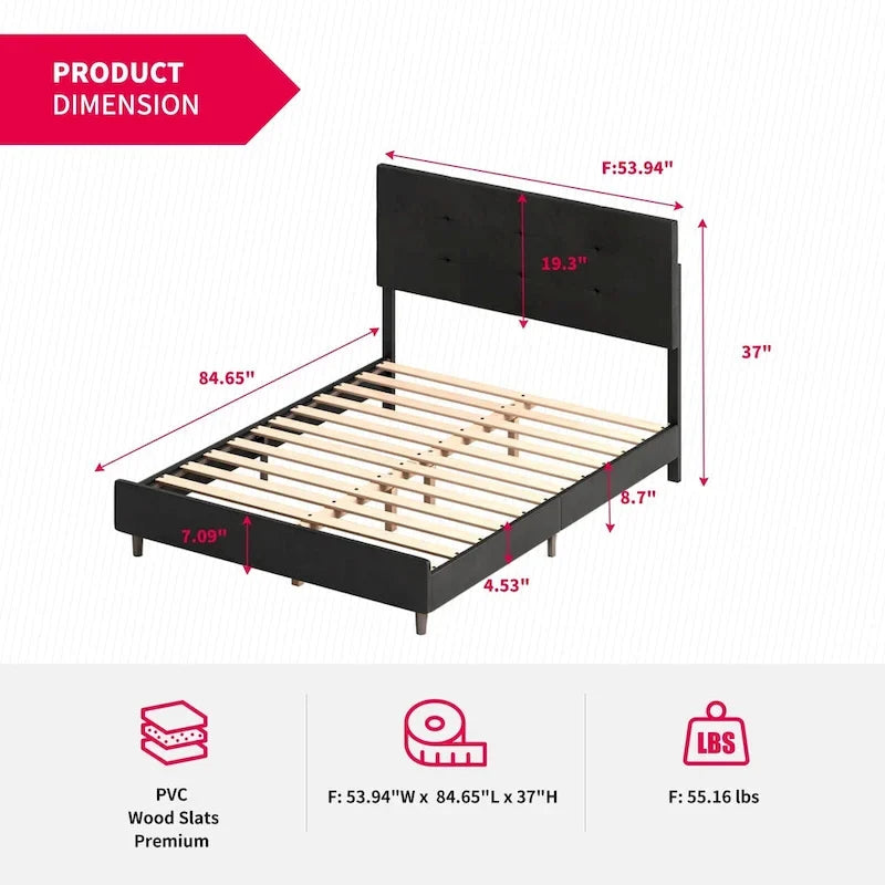 Struttura Letto con Luci LED RGB Intelligenti, Testiera Trapuntata con Bottoni, Rivestimento in Tessuto PVC, con Piattaforma, Non Richiede Rete a Molle