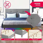 Struttura Letto con Luci LED RGB Intelligenti, Testiera Trapuntata con Bottoni, Rivestimento in Tessuto PVC, con Piattaforma, Non Richiede Rete a Molle