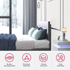 Struttura Letto con Luci LED RGB Intelligenti, Testiera Trapuntata con Bottoni, Rivestimento in Tessuto PVC, con Piattaforma, Non Richiede Rete a Molle