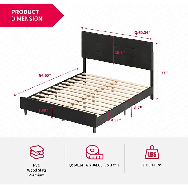 Struttura Letto con Luci LED RGB Intelligenti, Testiera Trapuntata con Bottoni, Rivestimento in Tessuto PVC, con Piattaforma, Non Richiede Rete a Molle