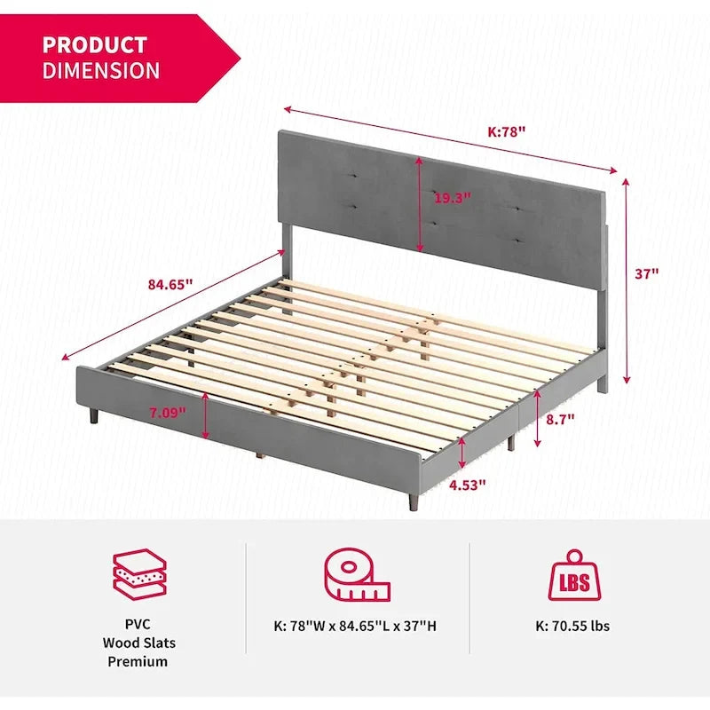 Struttura Letto con Luci LED RGB Intelligenti, Testiera Trapuntata con Bottoni, Rivestimento in Tessuto PVC, con Piattaforma, Non Richiede Rete a Molle