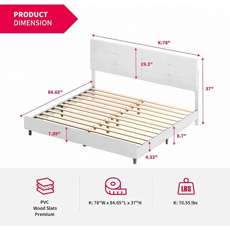Struttura Letto con Luci LED RGB Intelligenti, Testiera Trapuntata con Bottoni, Rivestimento in Tessuto PVC, con Piattaforma, Non Richiede Rete a Molle
