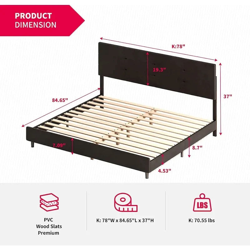 Struttura Letto con Luci LED RGB Intelligenti, Testiera Trapuntata con Bottoni, Rivestimento in Tessuto PVC, con Piattaforma, Non Richiede Rete a Molle
