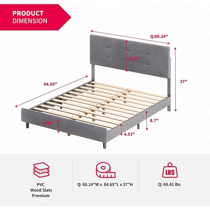 Struttura Letto con Luci LED RGB Intelligenti, Testiera Trapuntata con Bottoni, Rivestimento in Tessuto PVC, con Piattaforma, Non Richiede Rete a Molle