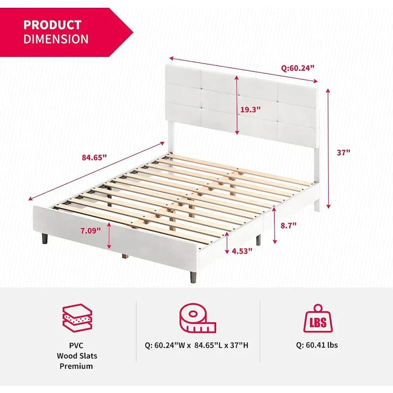 Struttura Letto con Luci LED RGB Intelligenti, Testiera Trapuntata con Bottoni, Rivestimento in Tessuto PVC, con Piattaforma, Non Richiede Rete a Molle
