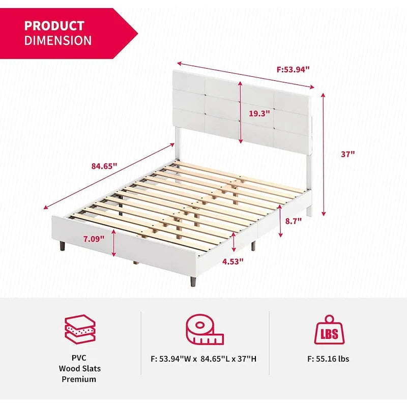 Struttura Letto con Luci LED RGB Intelligenti, Testiera Trapuntata con Bottoni, Rivestimento in Tessuto PVC, con Piattaforma, Non Richiede Rete a Molle