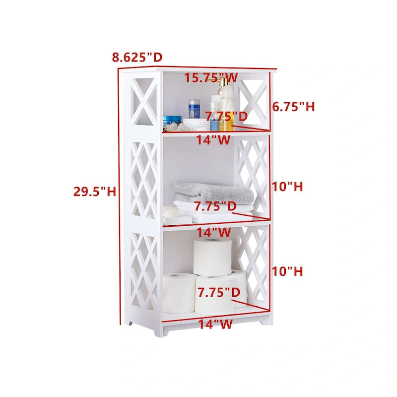 Scaffale Aperto a 3 Ripiani, per Camera da Letto, Bianco