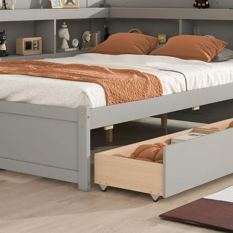 Letto matrimoniale con librerie a L, cassetti, espresso
