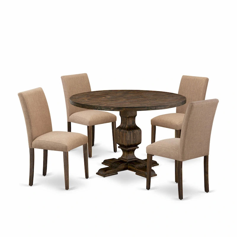 Set tavolo da pranzo East West Furniture - un tavolo da cucina rotondo e sedie Parsons color sabbia chiaro, Jacobean invecchiato (opzione pezzi)