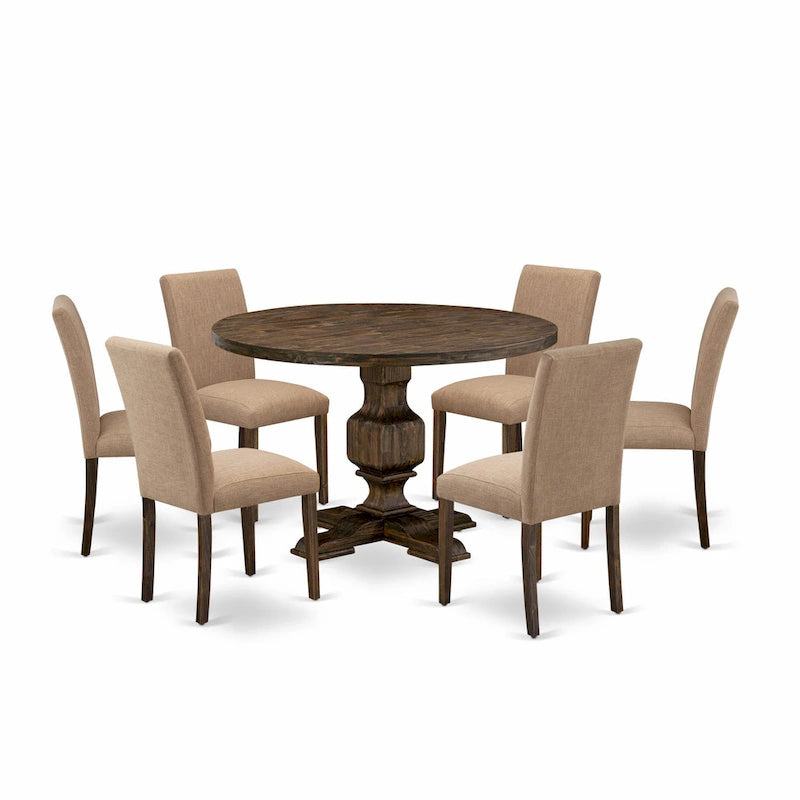 Set tavolo da pranzo East West Furniture - un tavolo da cucina rotondo e sedie Parsons color sabbia chiaro, Jacobean invecchiato (opzione pezzi)