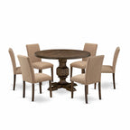 Set tavolo da pranzo East West Furniture - un tavolo da cucina rotondo e sedie Parsons color sabbia chiaro, Jacobean invecchiato (opzione pezzi)