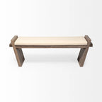 Panca da ingresso Elaine con seduta in tessuto crema e legno marrone - 58W x 15D x 20H
