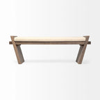 Panca da ingresso Elaine con seduta in tessuto crema e legno marrone - 58W x 15D x 20H