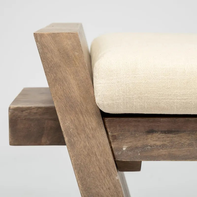 Panca da ingresso Elaine con seduta in tessuto crema e legno marrone - 58W x 15D x 20H