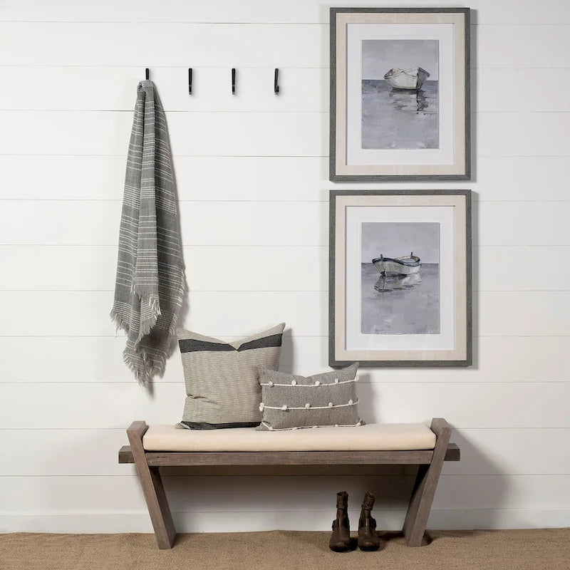 Panca da ingresso Elaine con seduta in tessuto crema e legno marrone - 58W x 15D x 20H