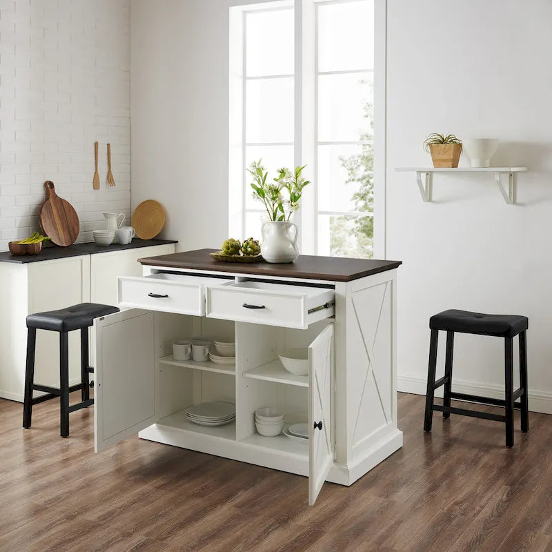 Isola cucina Clifton con sgabelli a sella imbottiti - 43p x 47.75l x 36.25h