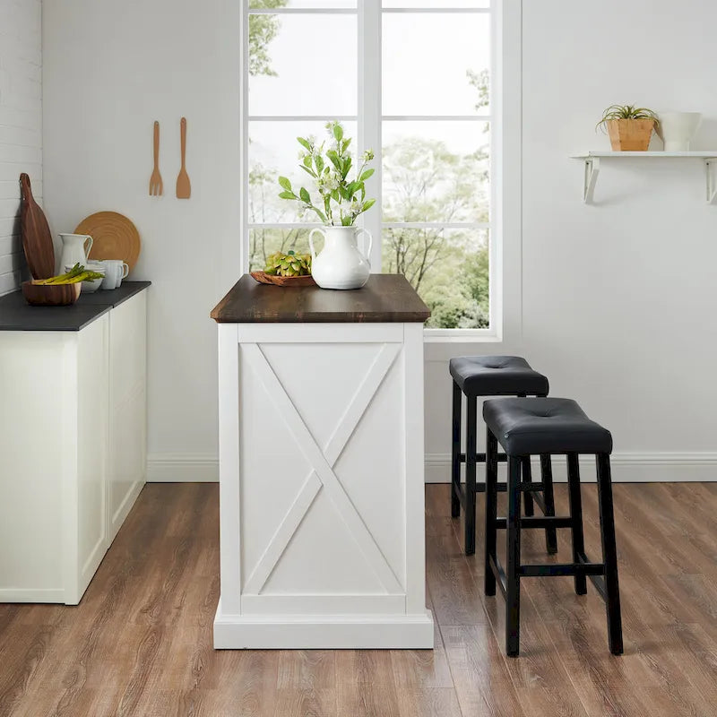 Isola cucina Clifton con sgabelli a sella imbottiti - 43p x 47.75l x 36.25h