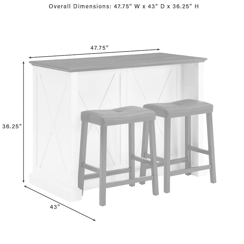 Isola cucina Clifton con sgabelli a sella imbottiti - 43p x 47.75l x 36.25h