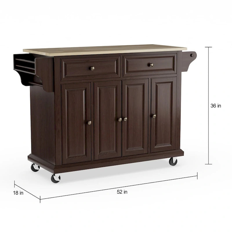 Carrello/Isola da cucina in legno di mogano a grandezza naturale - 18p x 51,5l x 36a