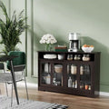 Credenza da Cucina Moderna, Mobile Buffet con Ante Scorrevoli in Vetro e Ripiano Regolabile, Marrone Scuro