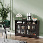 Credenza da Cucina Moderna, Mobile Buffet con Ante Scorrevoli in Vetro e Ripiano Regolabile, Marrone Scuro