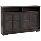 Credenza da Cucina Moderna, Mobile Buffet con Ante Scorrevoli in Vetro e Ripiano Regolabile, Marrone Scuro