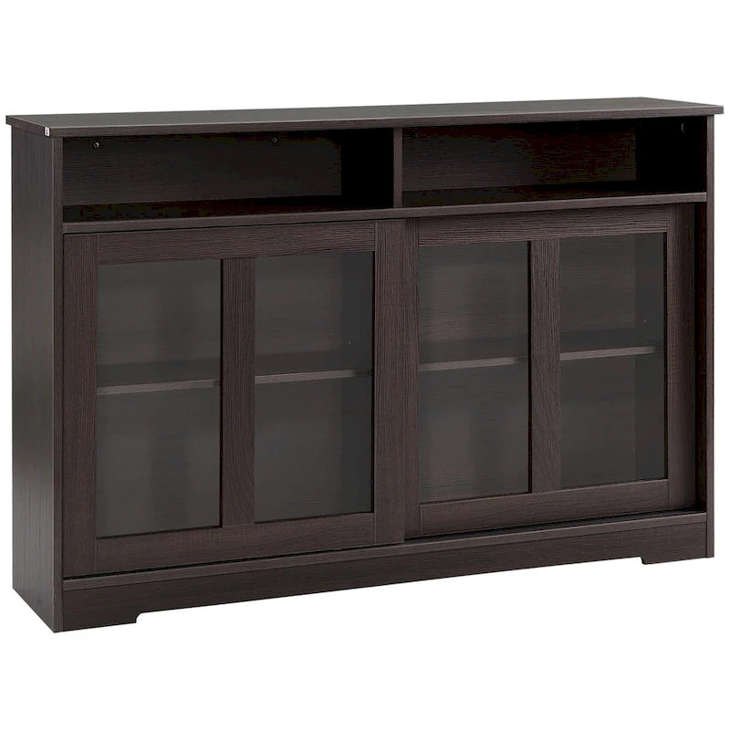 Credenza da Cucina Moderna, Mobile Buffet con Ante Scorrevoli in Vetro e Ripiano Regolabile, Marrone Scuro