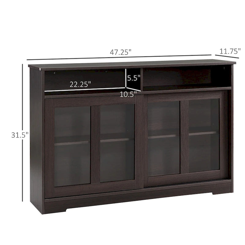 Credenza da Cucina Moderna, Mobile Buffet con Ante Scorrevoli in Vetro e Ripiano Regolabile, Marrone Scuro