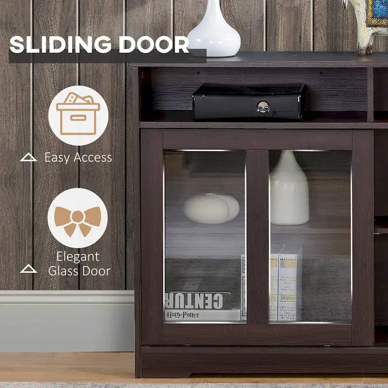 Credenza da Cucina Moderna, Mobile Buffet con Ante Scorrevoli in Vetro e Ripiano Regolabile, Marrone Scuro