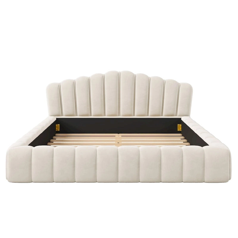 Letto matrimoniale basso imbottito in velluto