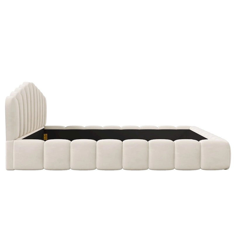 Letto matrimoniale basso imbottito in velluto