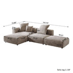 Divano Sezionale Modulare a L Rivestito in Velluto a Coste con Chaise Longue Ottomano e 3 Cuscini