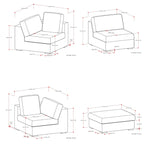 Divano modulare a 3 posti con pouf Marlee in ciniglia vellutata ad alte prestazioni