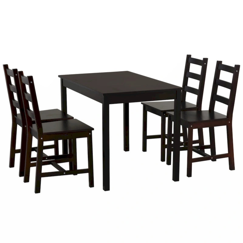 Set da pranzo da 5 pezzi, tavolo da cucina in legno e sedie per sala da pranzo, angolo colazione, marrone castagna