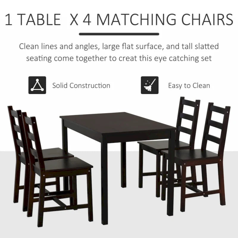 Set da pranzo da 5 pezzi, tavolo da cucina in legno e sedie per sala da pranzo, angolo colazione, marrone castagna