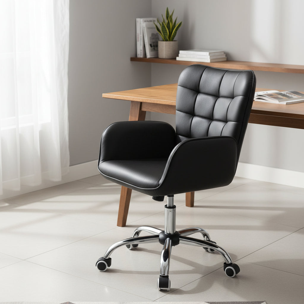 Yaheetech Faux Leather Desk Chair with Padded Armrests Modern Office Chair - N/A