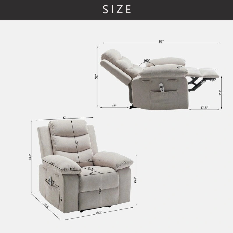 Poltrona Reclinabile Elettrica con Funzione Massaggio Regolabile e Sistema di Riscaldamento