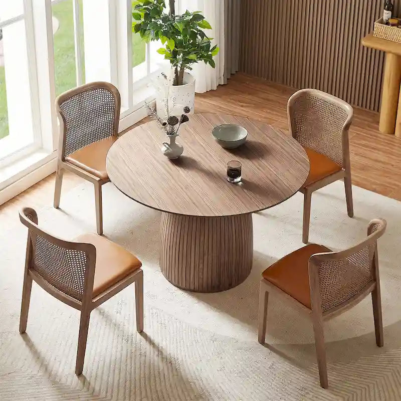 Tavolo da pranzo rotondo, tavolo da cucina moderno in legno