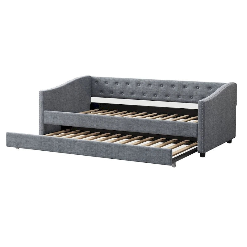 Divano Letto Imbottito a Misura Singola con Rullo e Borchie Ramate